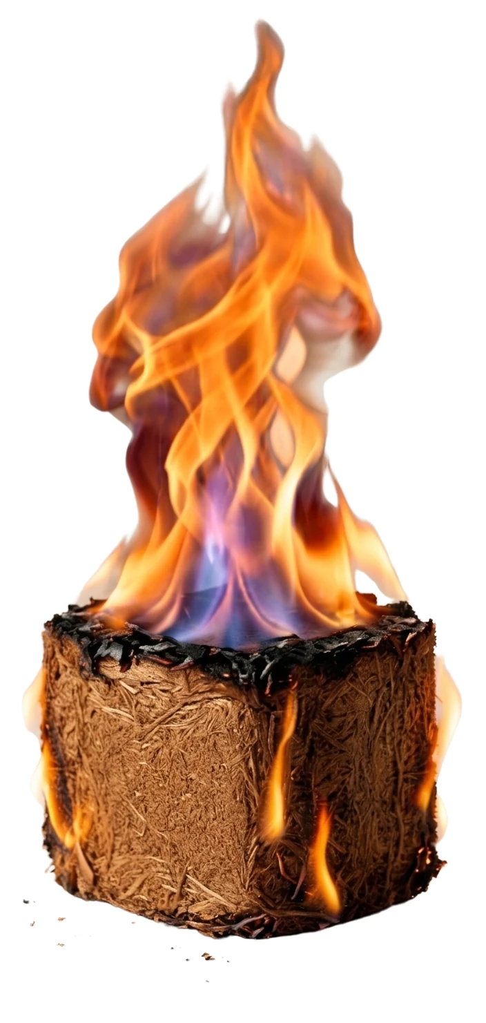 COCOBIO coconut firelighter CF-FL100 burning - clean flame, no kerosene